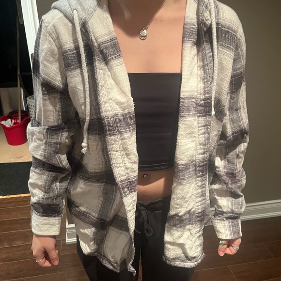 American Eagle oversized boyfriend flannel with hood - Picture 1 of 2